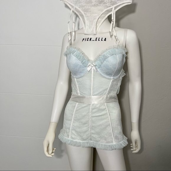 36D/M/L 2pc VS Victoria’s Secret I DO Bridal White lace ruffle babydoll garter - Picture 16 of 16